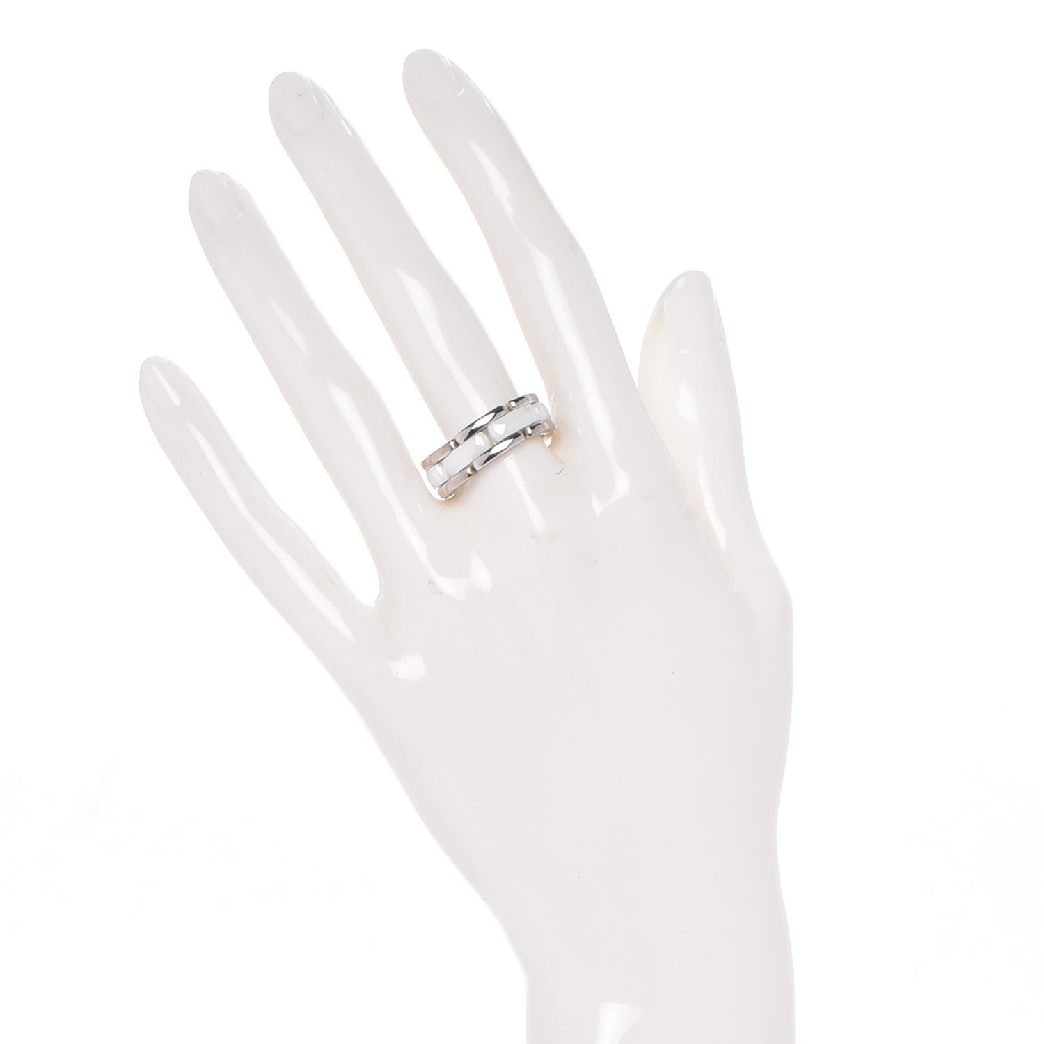 Chanel 18K White Gold Ceramic Medium Ultra Ring 8.5 White 2 of 6