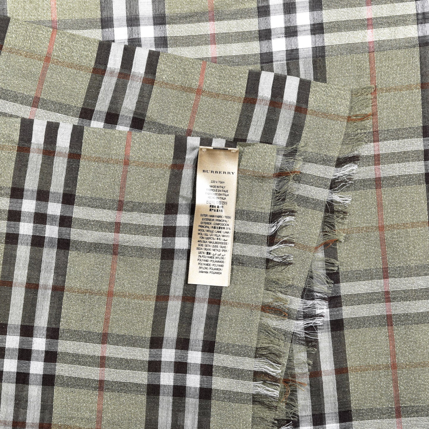 Metallic Wool Silk Gauze Vintage Check Scarf Pale Powder Green