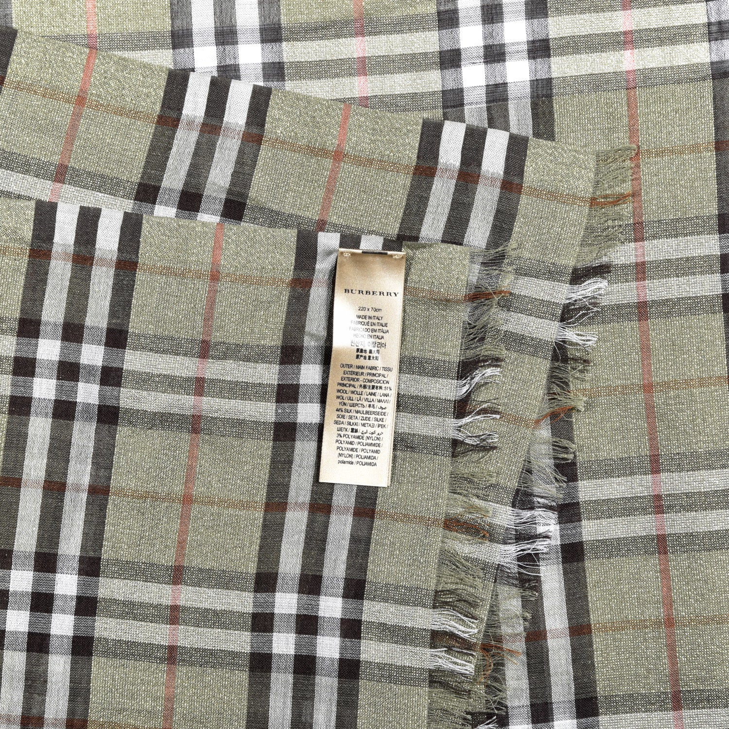 Burberry Metallic Wool Silk Gauze Vintage Check Scarf Pale Powder Green 4 of 4