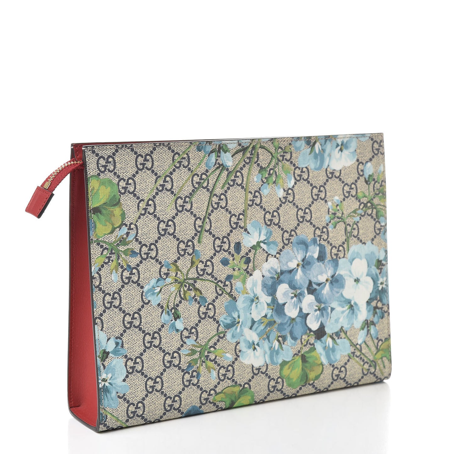 GG Supreme Monogram Blooms Large Cosmetic Case Beige Blue Navy Hibiscus Red