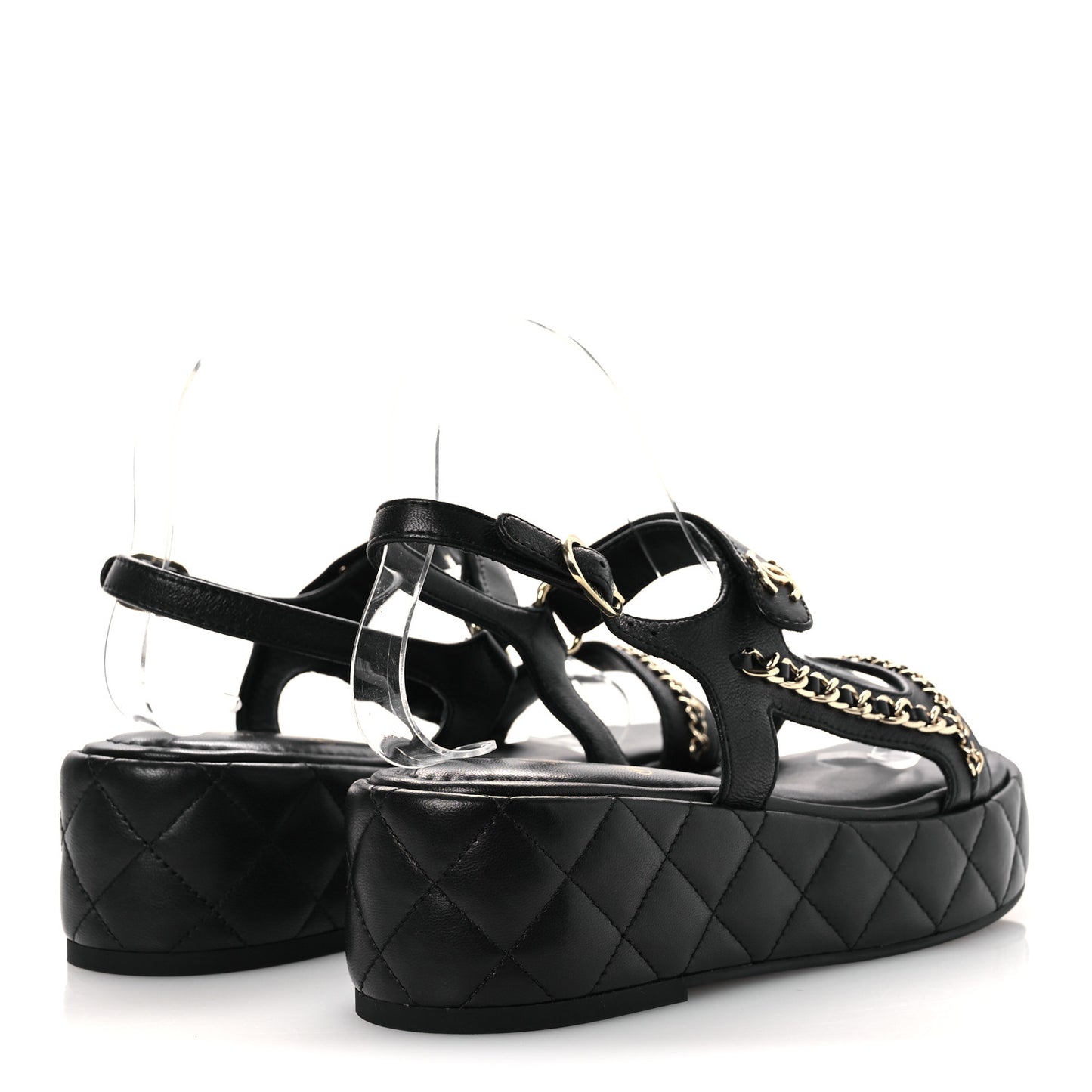 Lambskin Quilted Chain CC Platform Sandals 38 Black