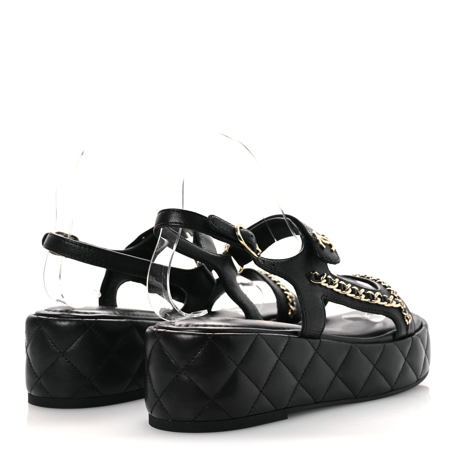 Chanel Lambskin Quilted Chain CC Platform Sandals 38 Black 6 of 11