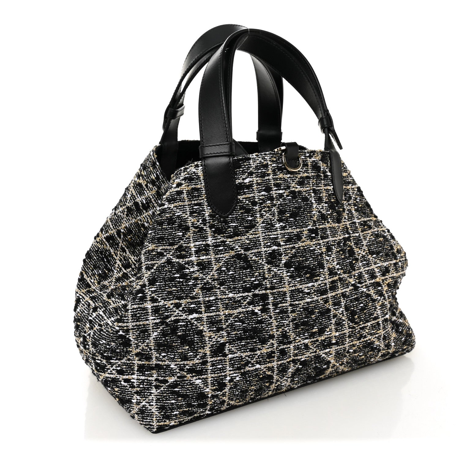 Christian Dior Calfskin Tweed Cannage Medium Toujours Black Gold White 4 of 10