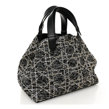 Christian Dior Calfskin Tweed Cannage Medium Toujours Black Gold White 4 of 10