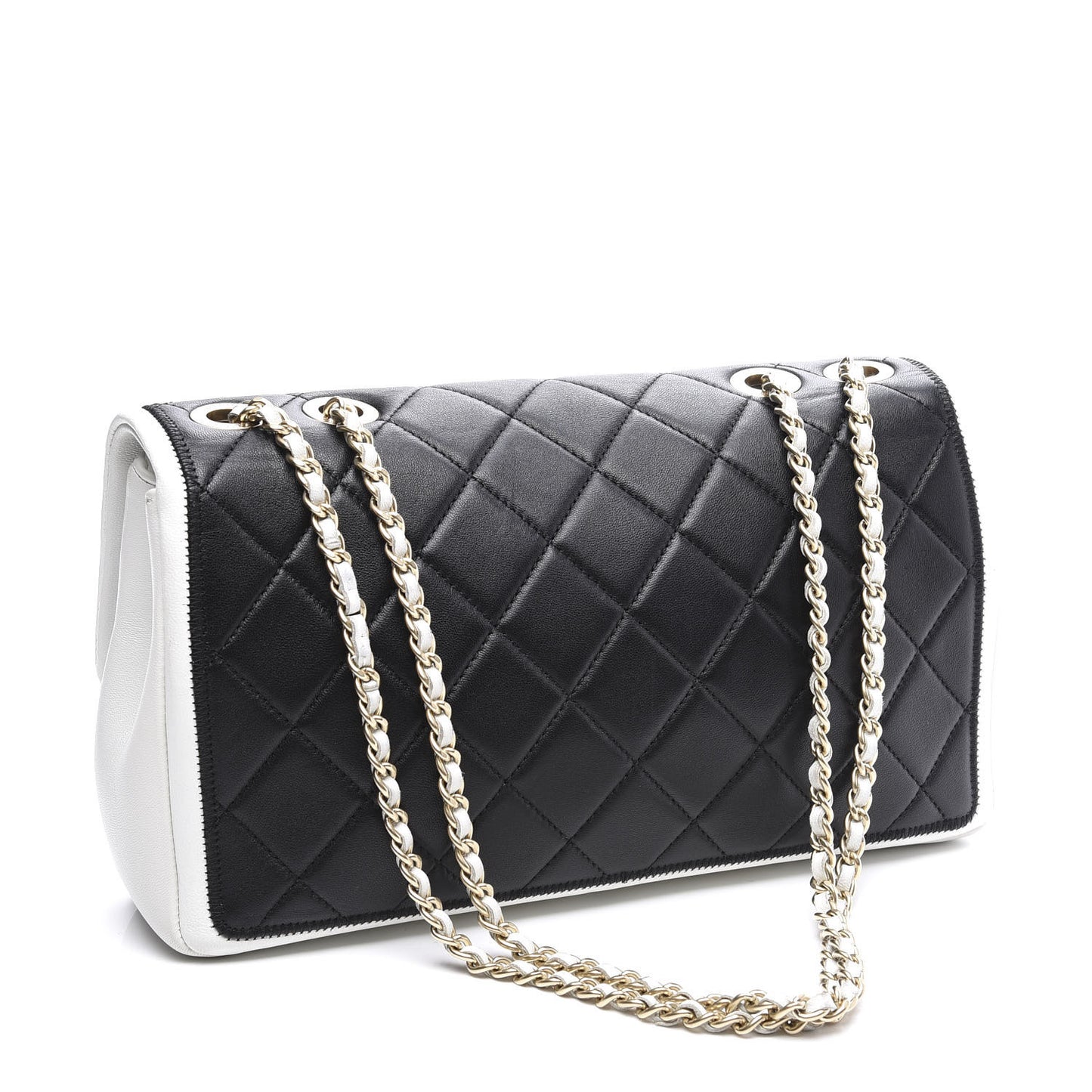 Lambskin Quilted Graphic Medium Flap Black White