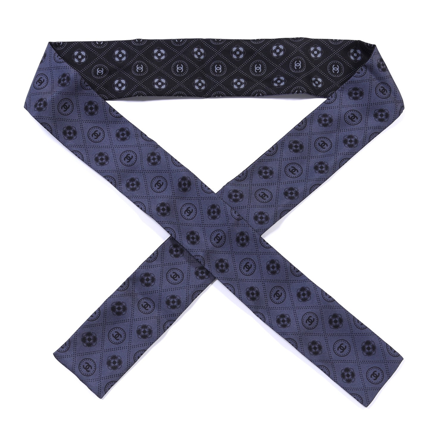 Silk CC Polka Dot Slim Bandeau Scarf Anthracite Black