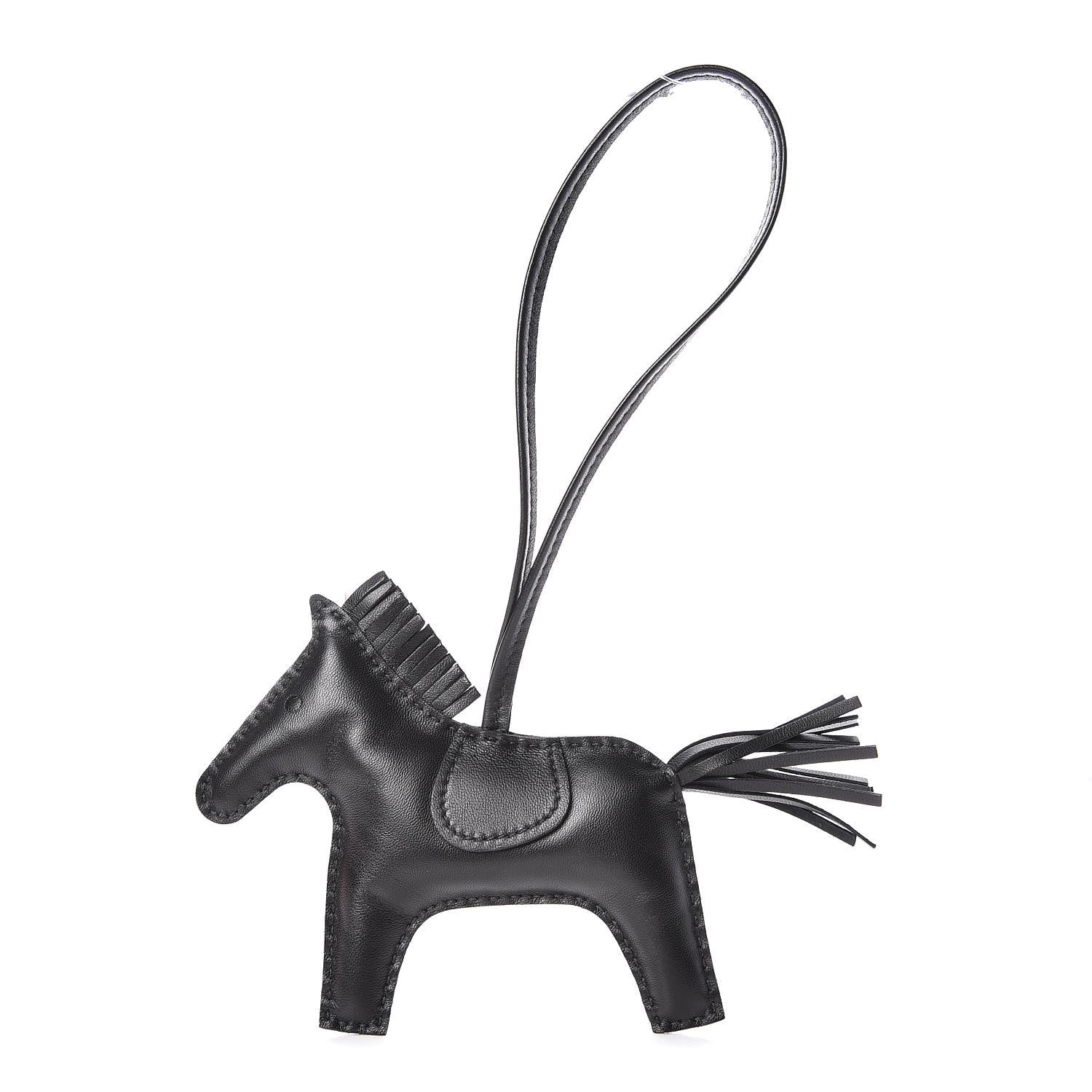 Hermes Milo Lambskin Grigri Rodeo Horse Bag Charm MM So Black 1 of 5