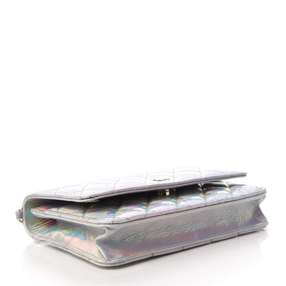 Chanel Iridescent Goatskin Quilted Wallet On Chain WOC Silver 4 of 12