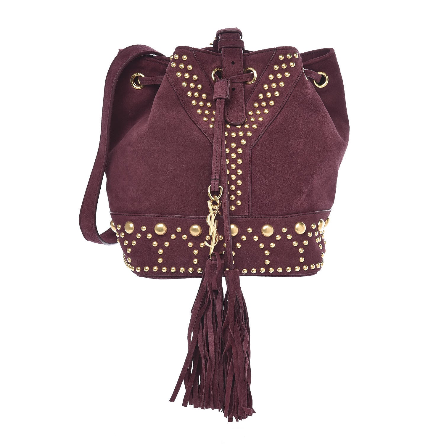 Saint Laurent Suede Small Y Studs Bucket Bag Burgundy 1 of 9