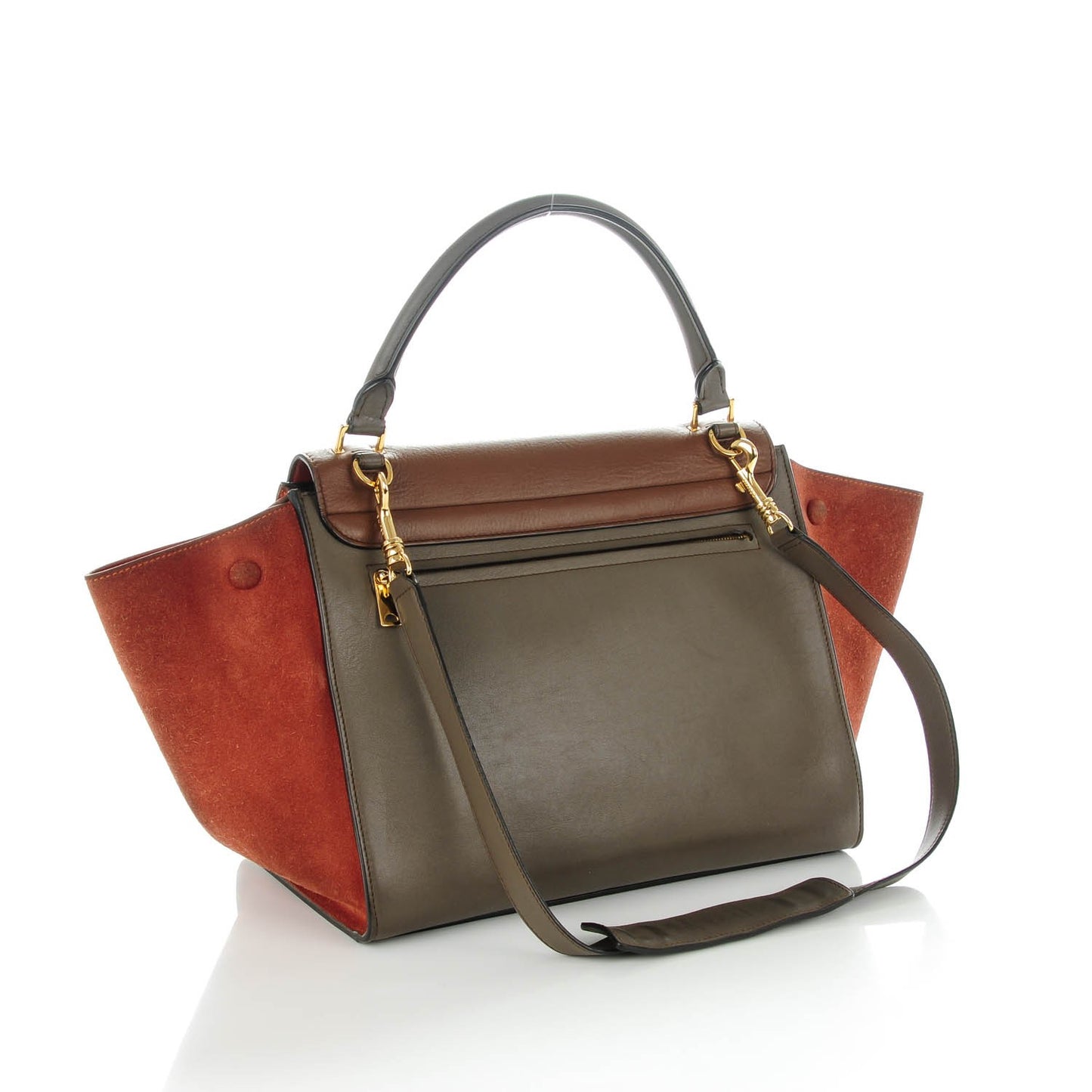 Smooth Calfskin Suede Medium Tri-Color Trapeze Terracotta