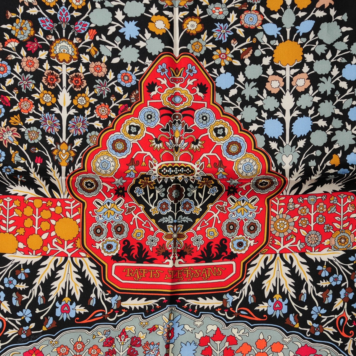 Hermes Silk Twill Tapis Persans Giant Plume Scarf 140 Vert D Eau Noir Brique 3 of 5