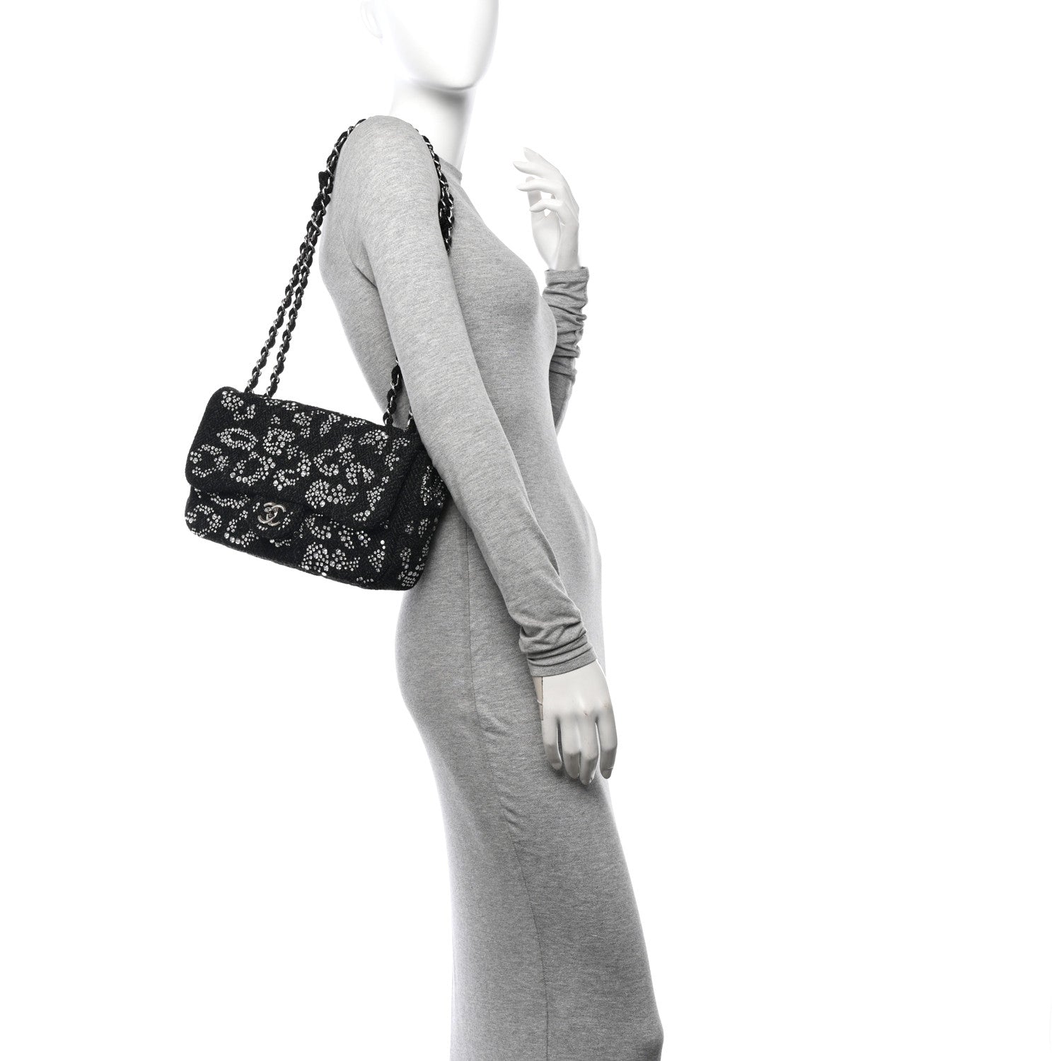 Chanel Tweed Swarovski Crystal Leopard Jumbo Flap  Black 2 of 10