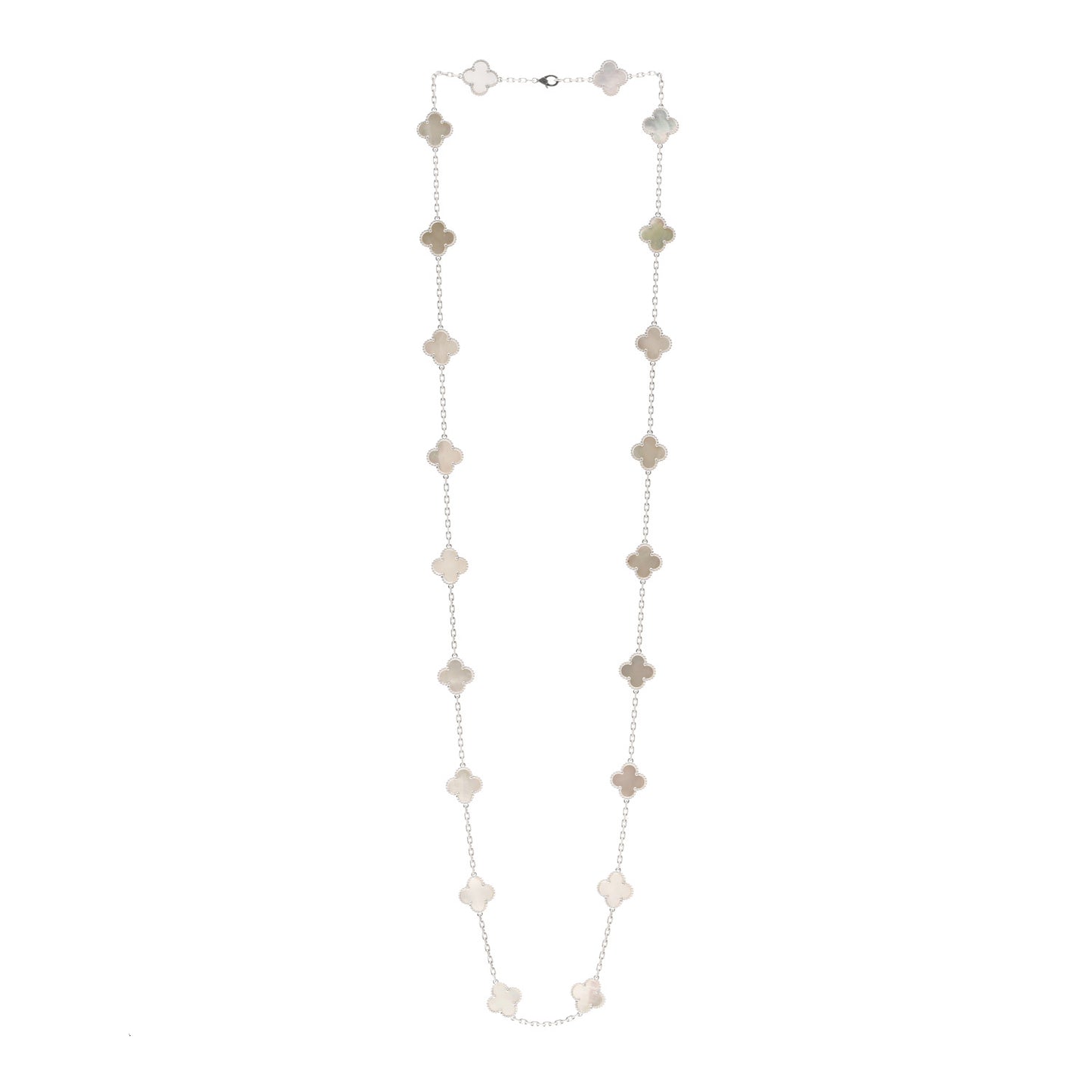 18K White Gold Mother of Pearl 20 Motifs Vintage Alhambra Necklace