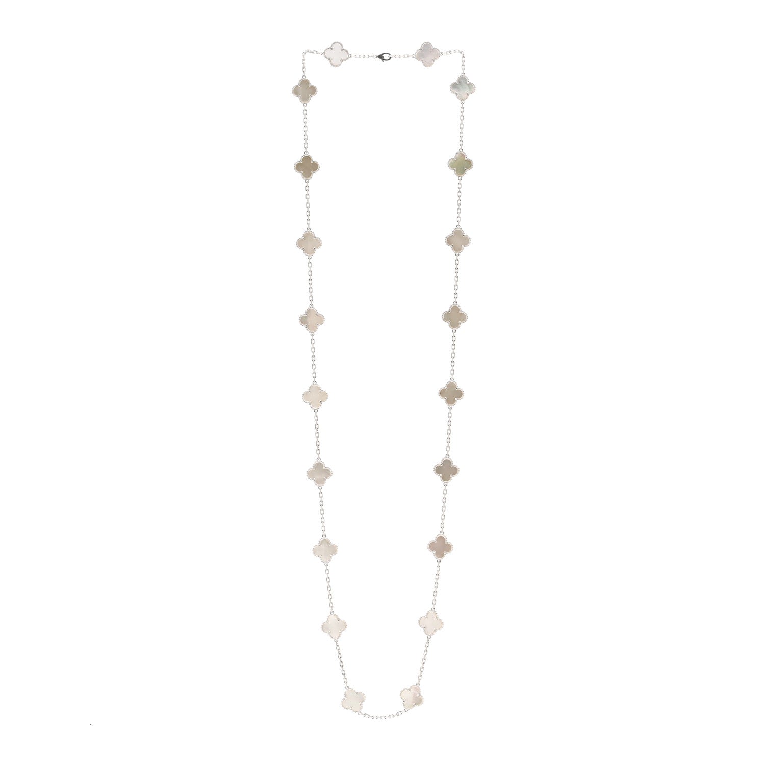 Van Cleef & Arpels 18K White Gold Mother of Pearl 20 Motifs Vintage Alhambra Necklace 3 of 5