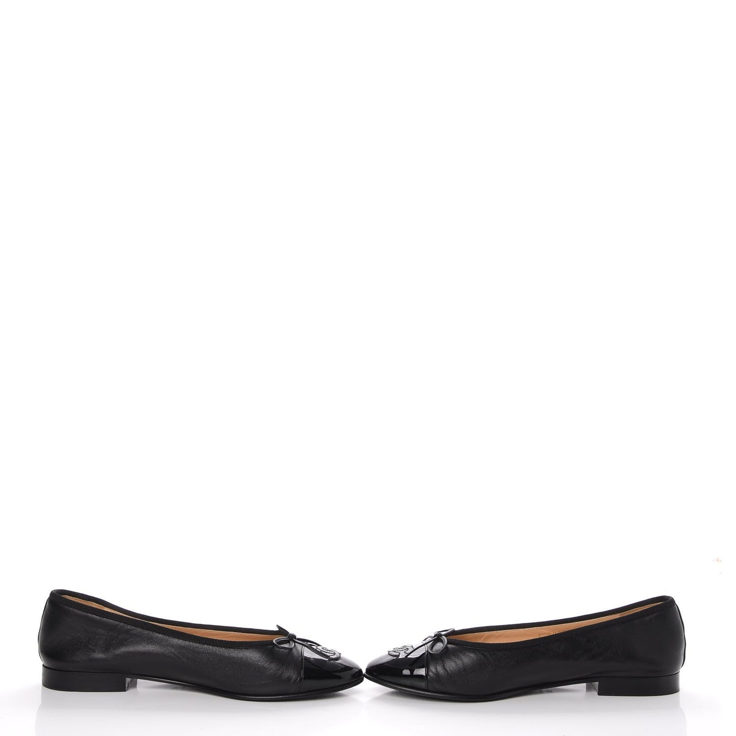 Lambskin Patent Cap Toe Ballerina Flats 38 Black