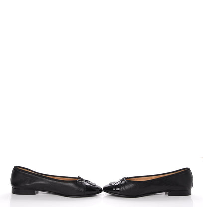 Chanel Lambskin Patent Cap Toe Ballerina Flats 38 Black 5 of 14
