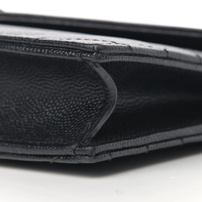 Saint Laurent Grain De Poudre Matelasse Chevron Monogram Envelope Chain Wallet Black 10 of 11