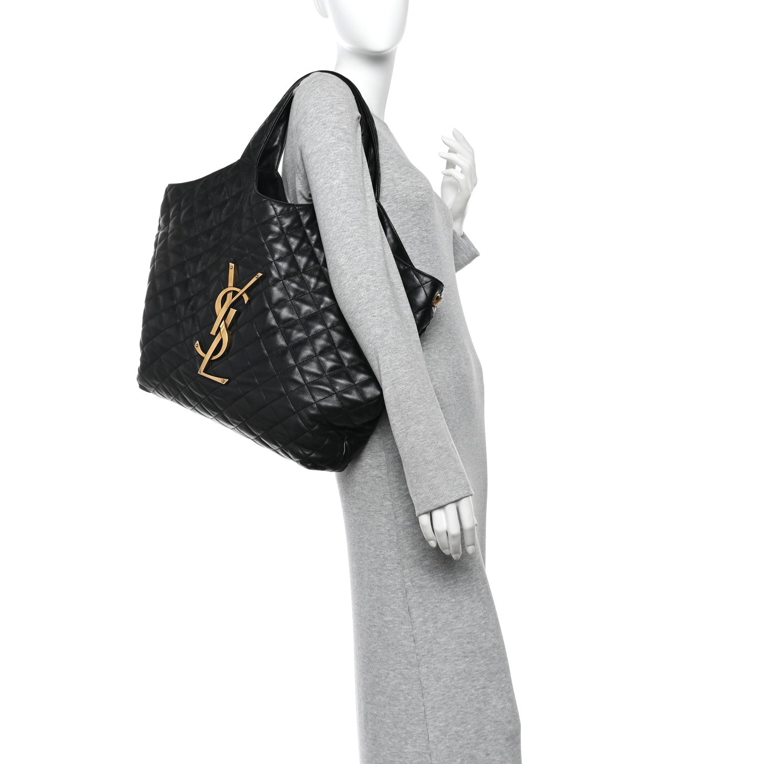 Saint Laurent Lambskin Quilted Maxi Icare Shopping Tote Black 2 of 11