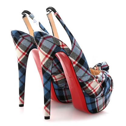 Christian Louboutin Tartan Jenny Slingback 150 Pumps 36.5 Blue 5 of 8