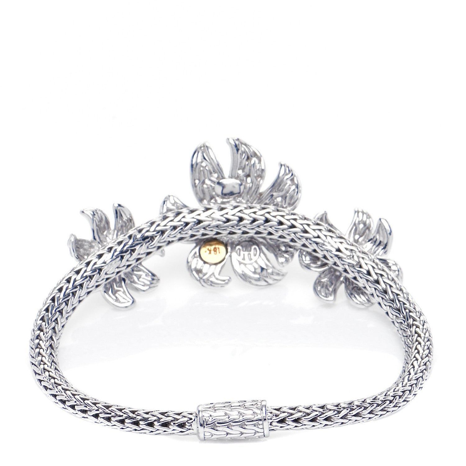 John Hardy Sterling Silver 18K White Gold Diamond Ayu Frangipani Flower Bracelet 3 of 5