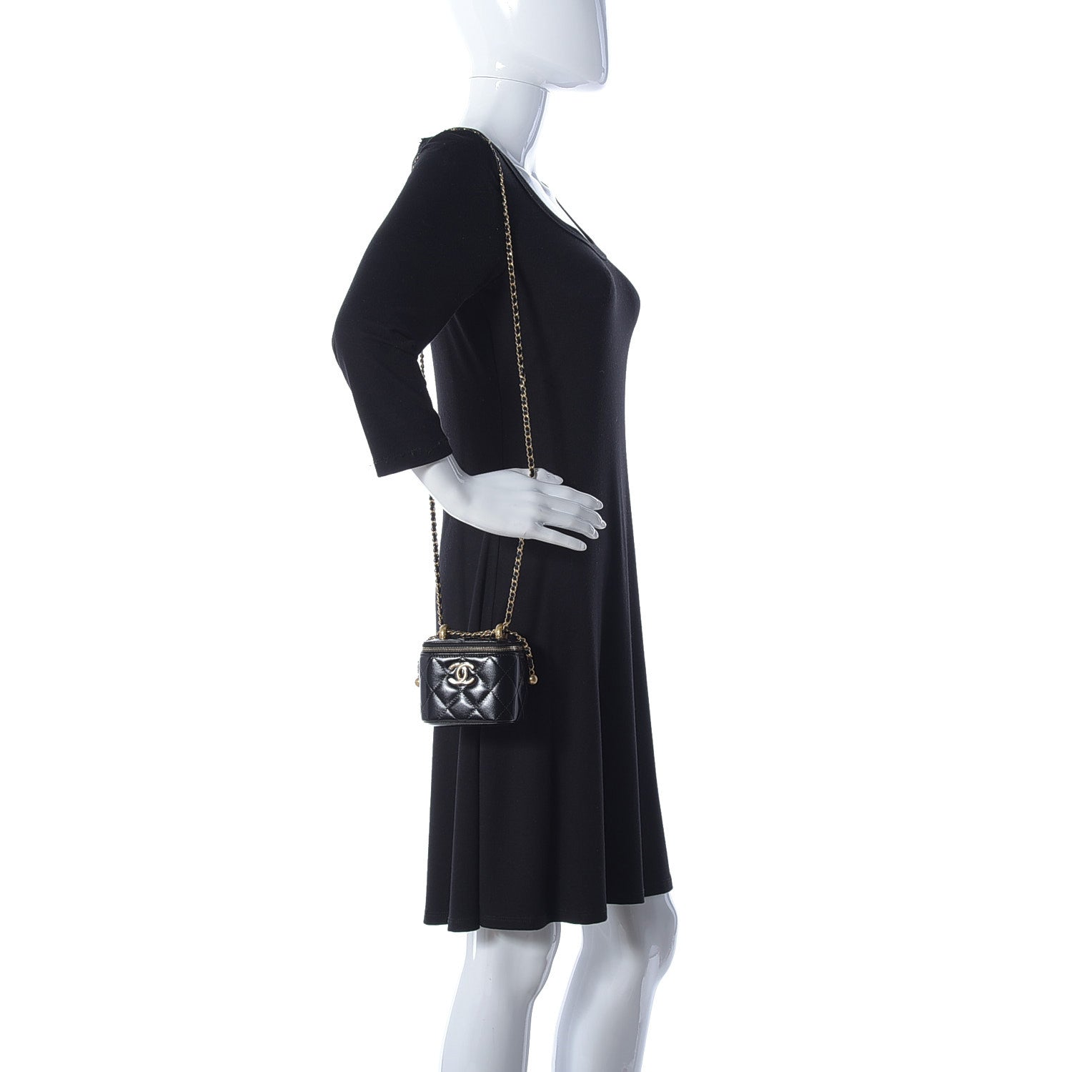 Chanel Calfskin Quilted Mini Perfect Fit Vanity Case With Chain Black 2 of 10