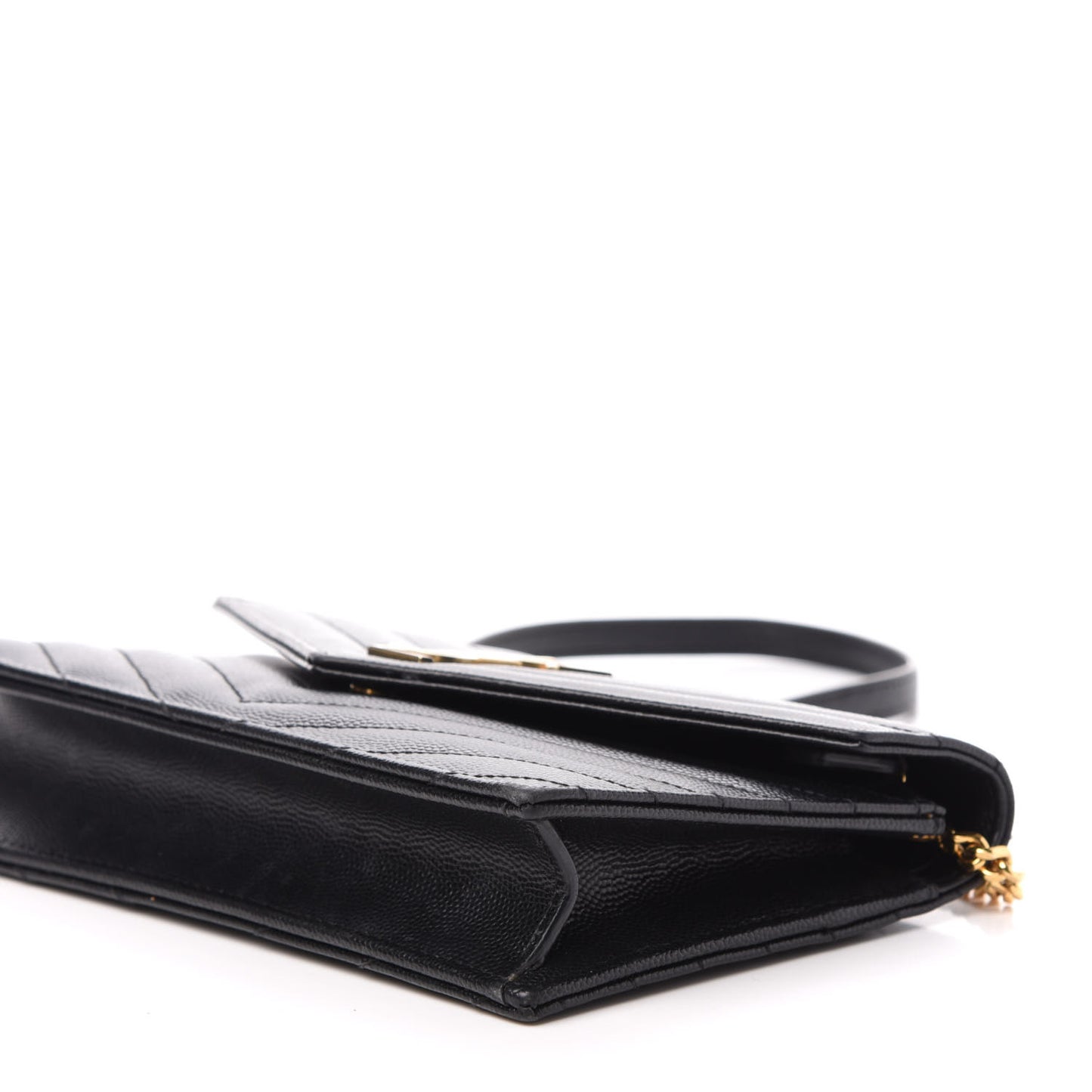 Grain De Poudre Matelasse Chevron Monogram Envelope Chain Wallet Black