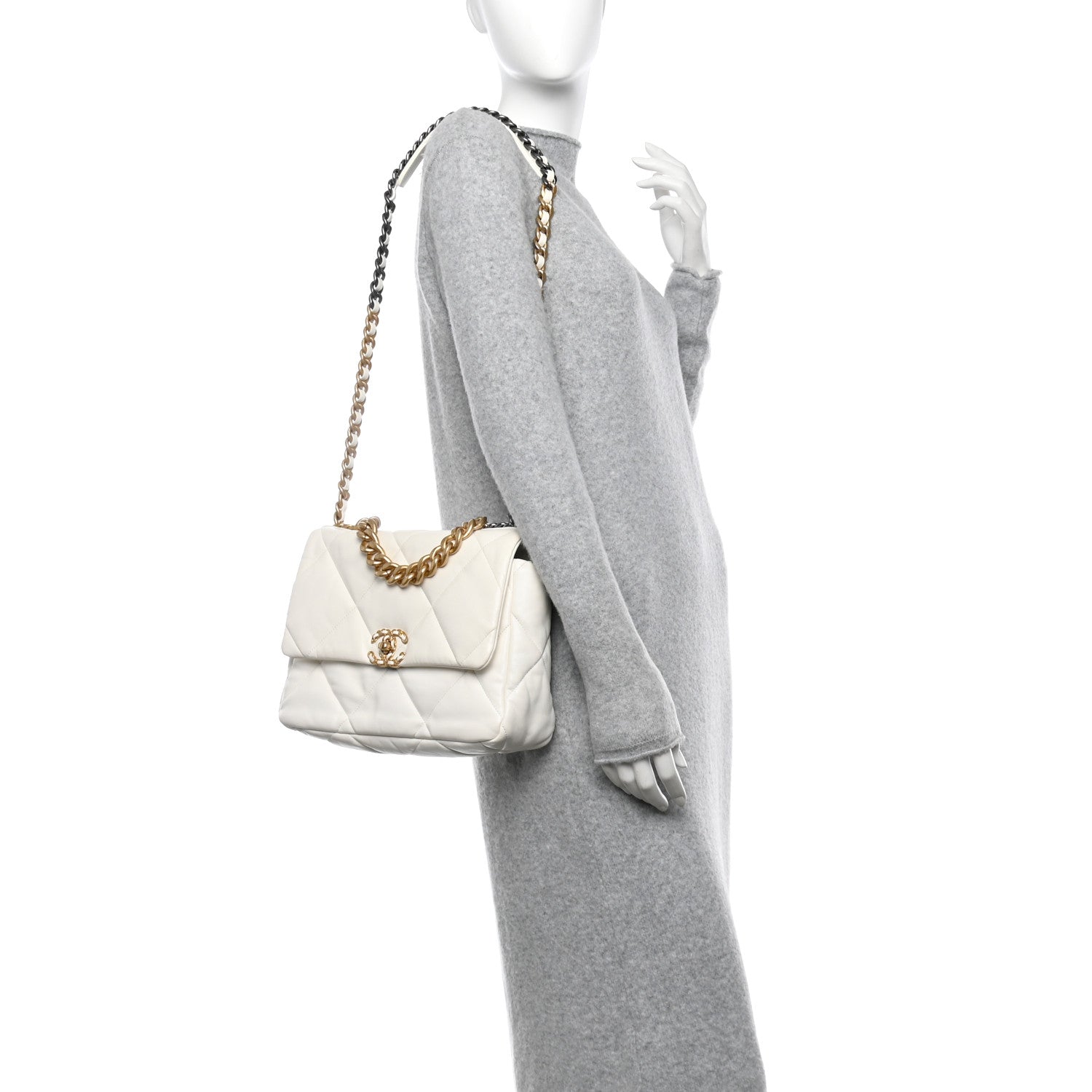 Chanel Goatskin Quilted Large Chanel 19 Flap White 2 of 13