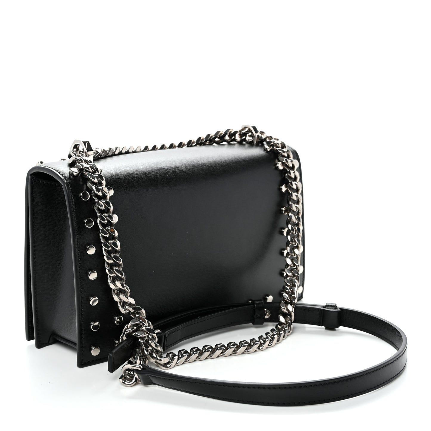 Calfskin Studded Jeweled Knuckle Satchel Black