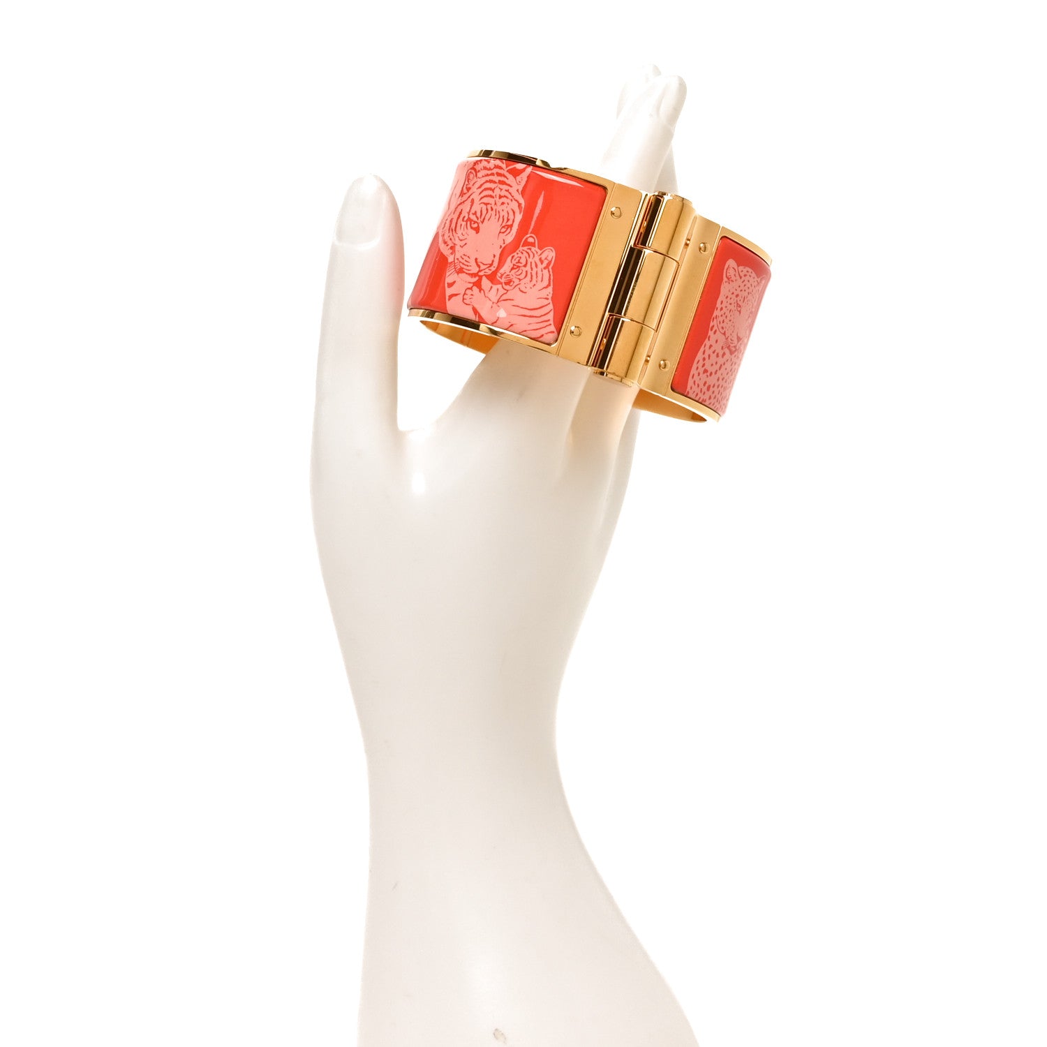 Hermes Enamel Printed Extra Wide Charniere Tendresse Feline Tattoo Hinged Bracelet XL Au Paradis 2 of 4