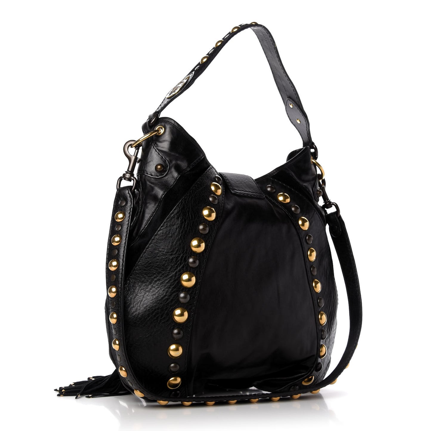 Calfskin Suede Fringe Babouska Hobo Black