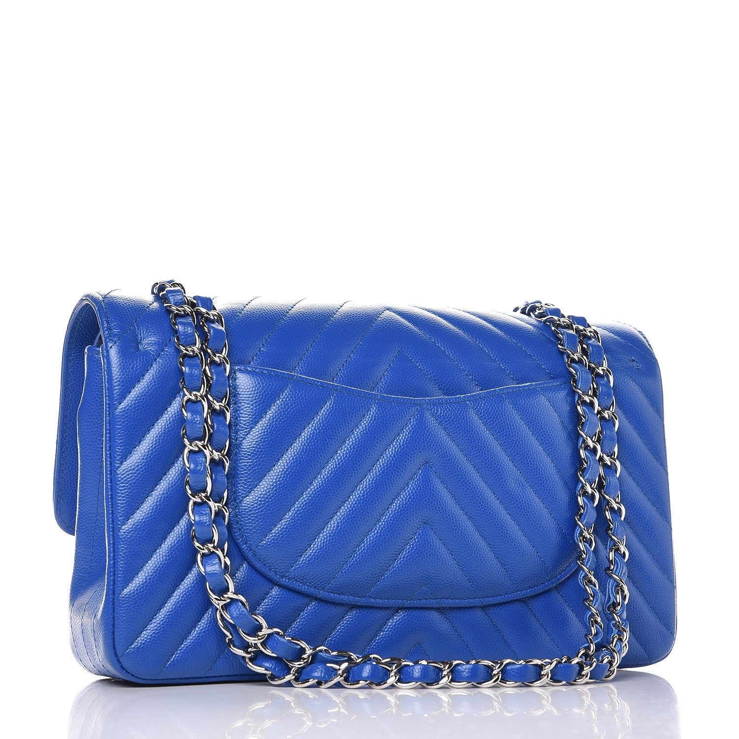 Chanel Caviar Chevron Quilted Medium Double Flap Bright Blue 4 of 9