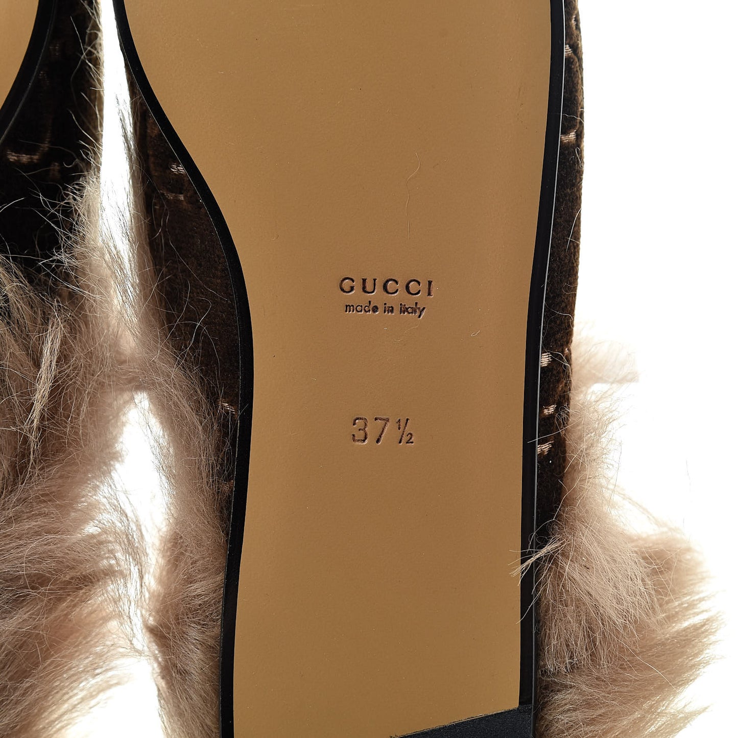 Velvet GG Monogram Fur Womens Princetown Slippers 37.5 Brown Black Natural