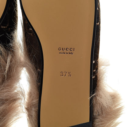 Gucci Velvet GG Monogram Fur Womens Princetown Slippers 37.5 Brown Black Natural 6 of 8