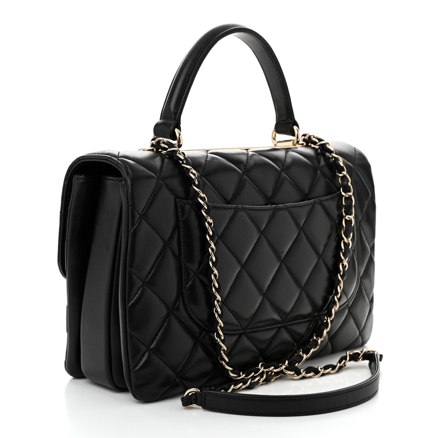 Lambskin Quilted Medium Trendy CC Flap Dual Handle Bag Black