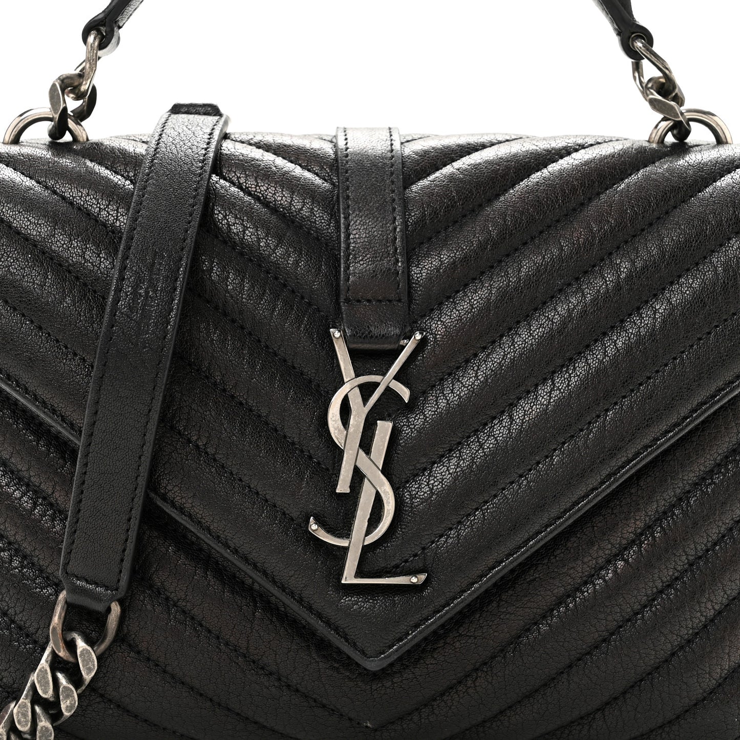 Sheepskin Matelasse Chevron Monogram Medium College Bag Black
