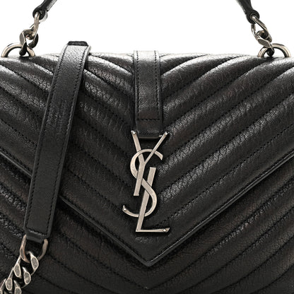 Saint Laurent Sheepskin Matelasse Chevron Monogram Medium College Bag Black 8 of 13