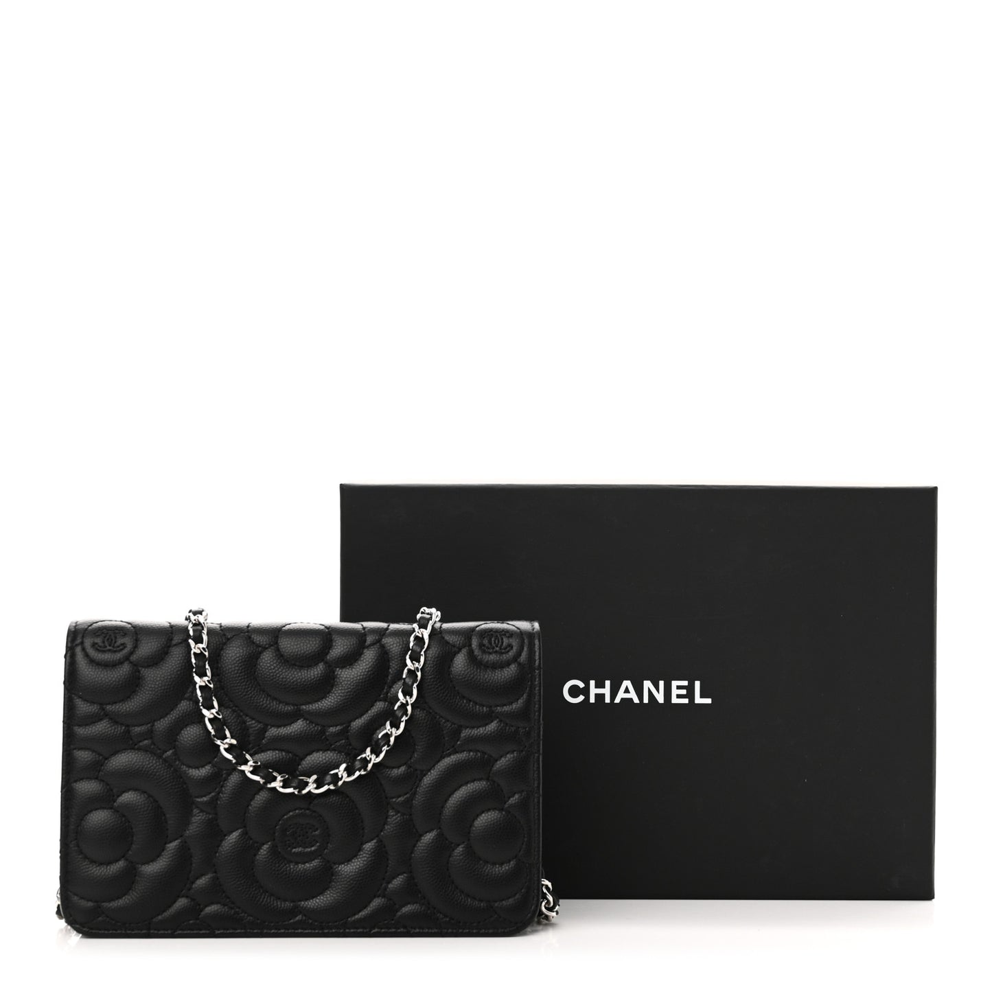 Caviar Camellia Embossed Wallet On Chain WOC Black