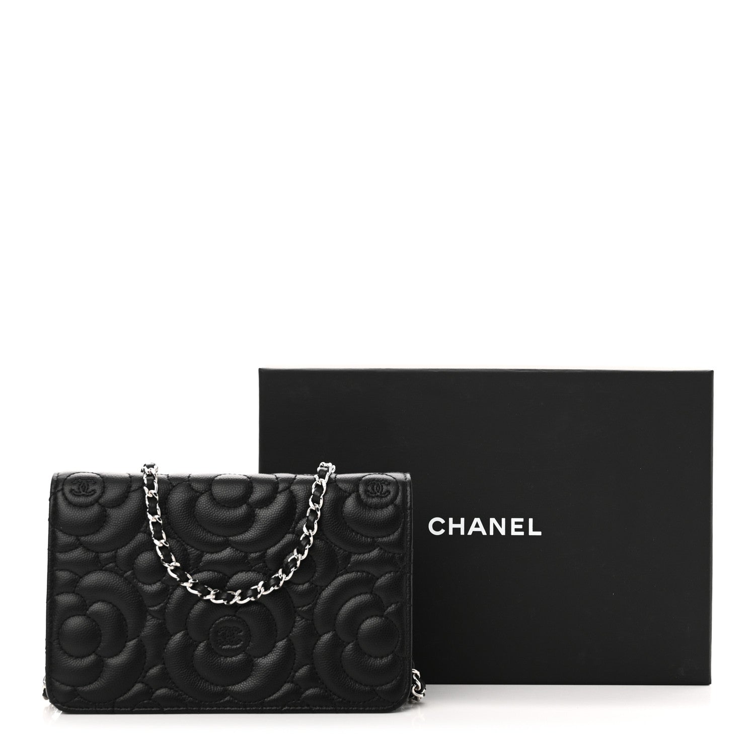 Chanel Caviar Camellia Embossed Wallet On Chain WOC Black 14 of 14