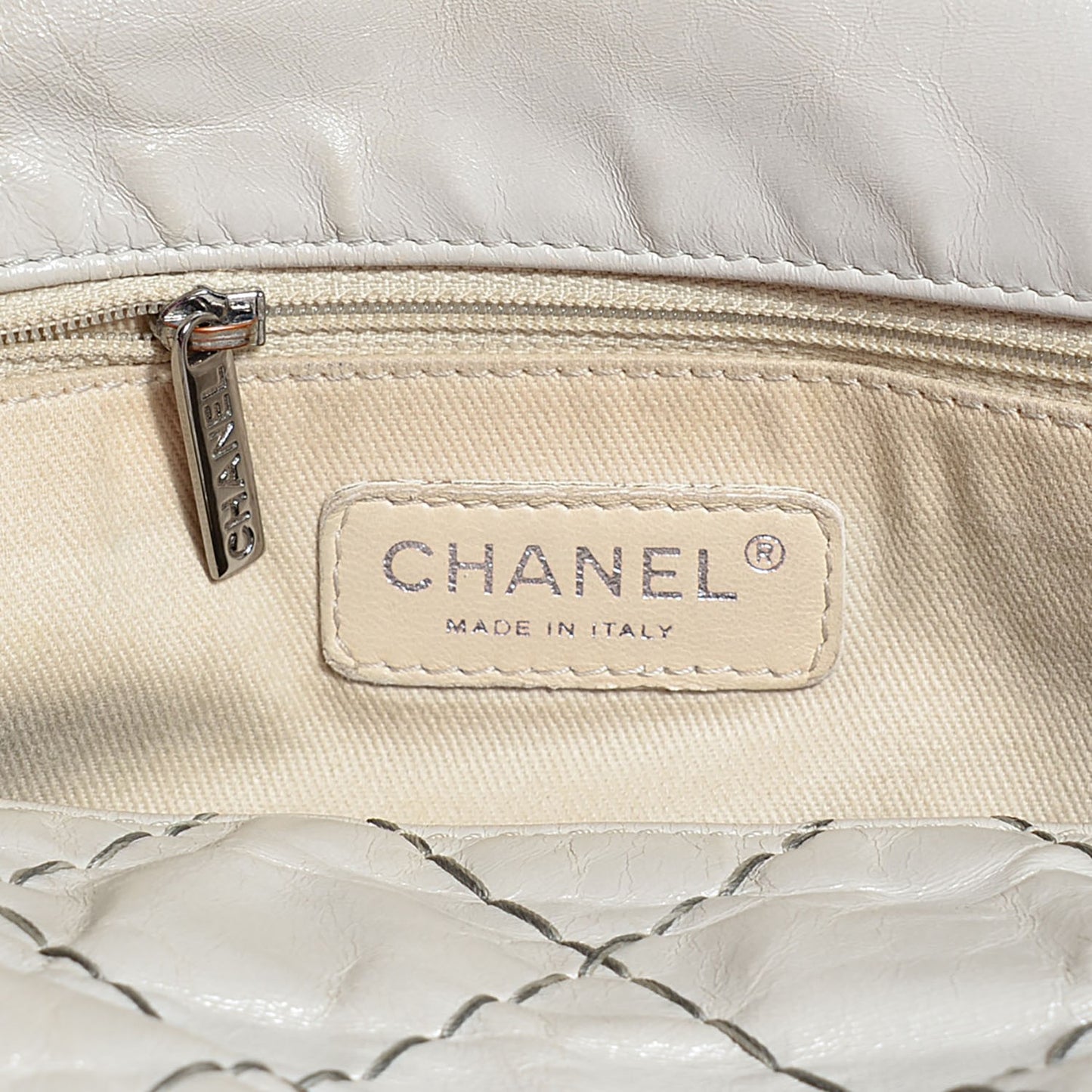 Glazed Goatskin Double Stitch Maxi Flap Light Grey