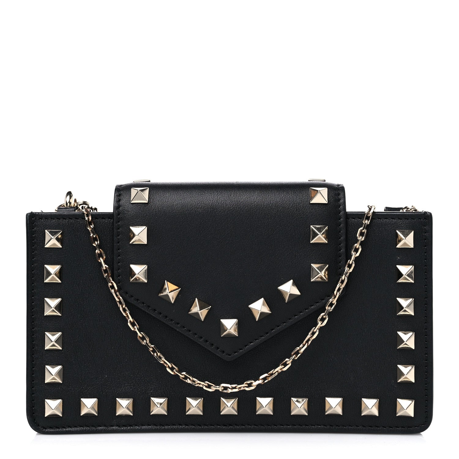 Valentino Garavani Calfskin Rockstud Phone Case With Chain Black 1 of 13