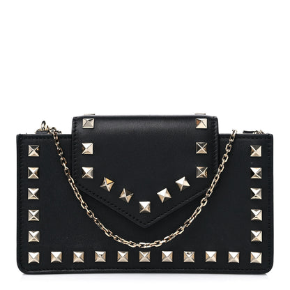 Valentino Garavani Calfskin Rockstud Phone Case With Chain Black 1 of 13