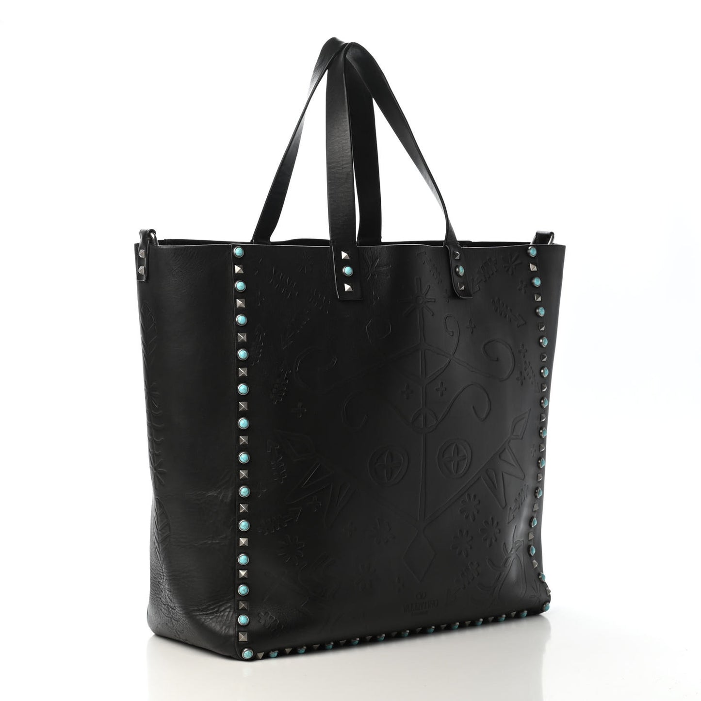 Calfskin Santeria Embossed Rockstud Rolling Tote Black