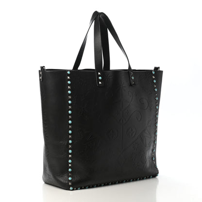 Valentino Garavani Calfskin Santeria Embossed Rockstud Rolling Tote Black 2 of 4