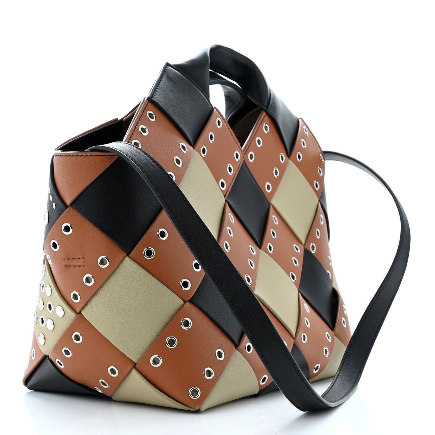 Calfskin Woven Studded Basket Surplus Bag Multicolor