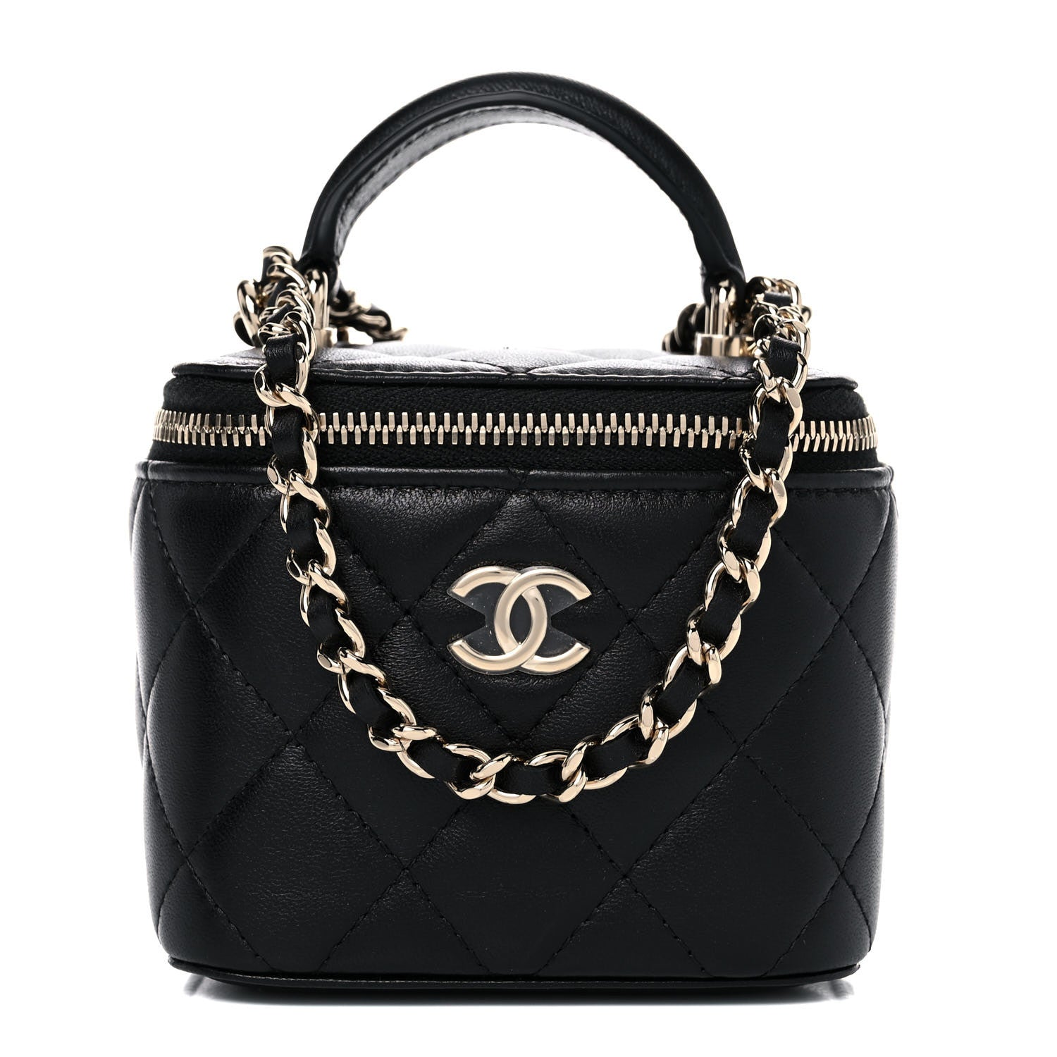 Chanel Lambskin Quilted Top Handle Mini Vanity Case With Chain Black 1 of 10
