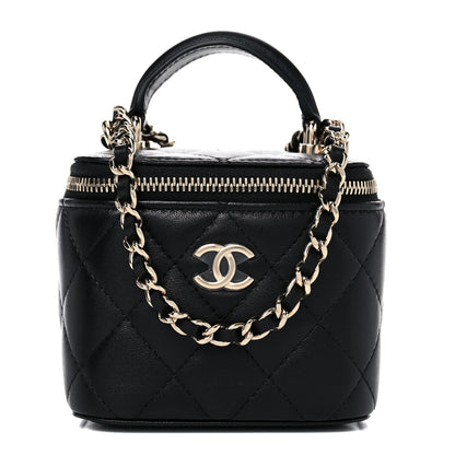Chanel Lambskin Quilted Top Handle Mini Vanity Case With Chain Black 1 of 10