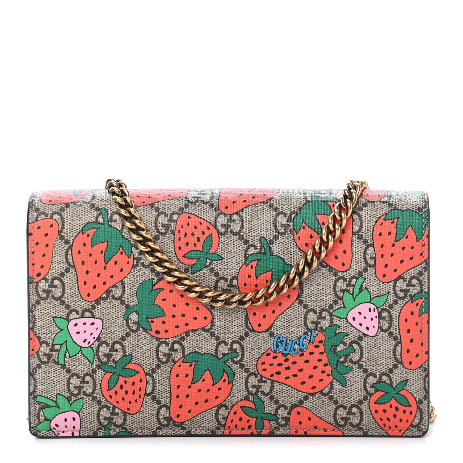 Gucci GG Supreme Monogram Strawberry Chain Wallet 1 of 8