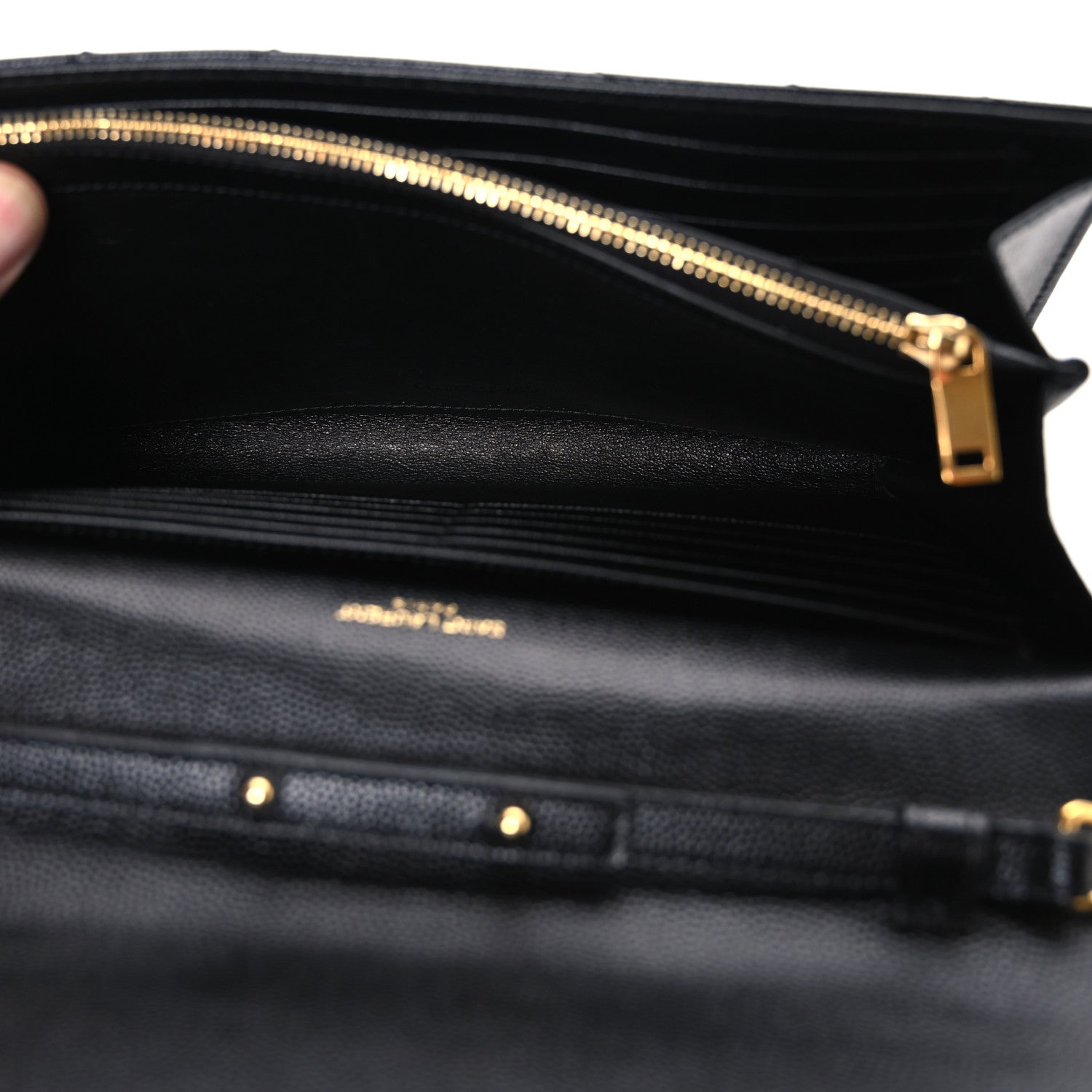 Saint Laurent Grain De Poudre Matelasse Chevron Monogram Chain Wallet Black 5 of 9