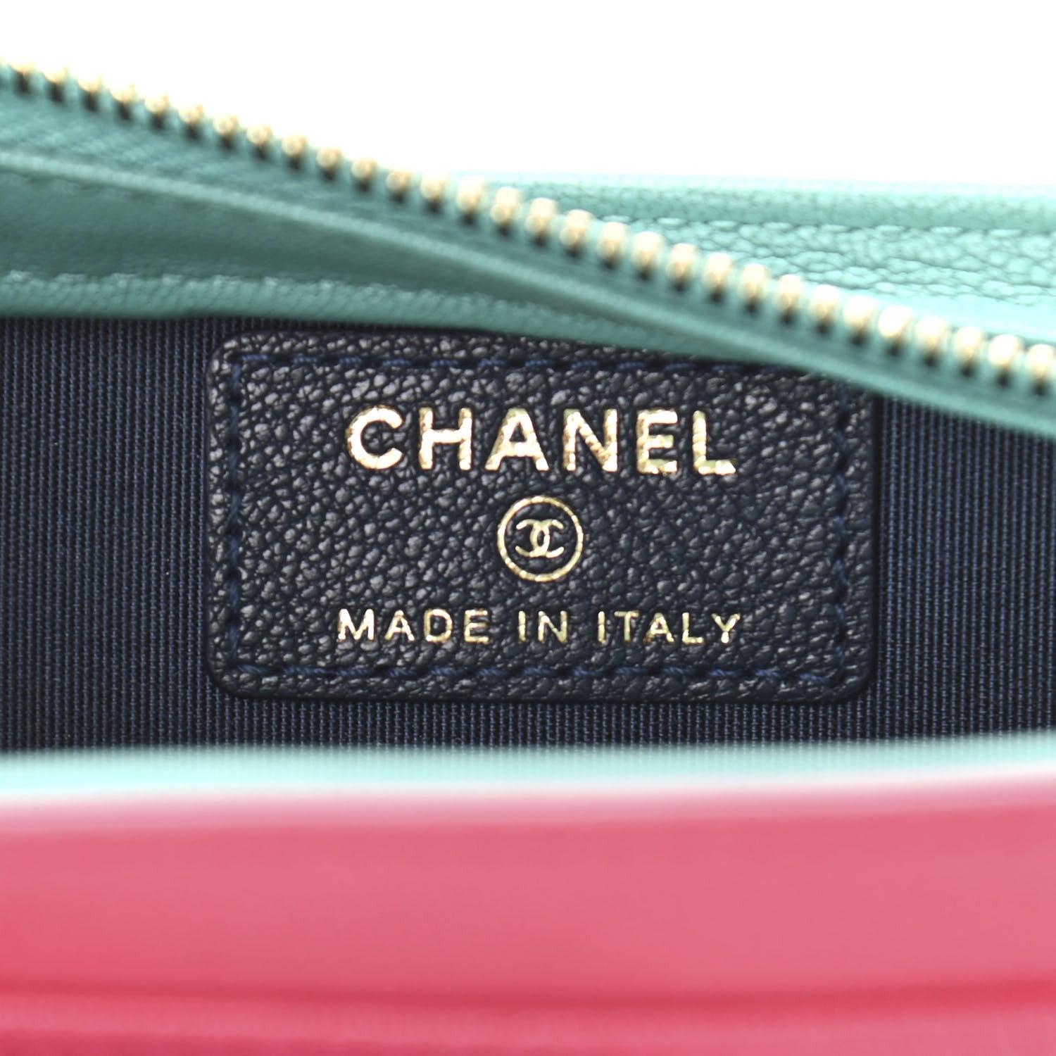 Chanel Goatskin Quilted Tri-Color In & Out Chain Wallet Navy Turquoise Pink 6 of 12