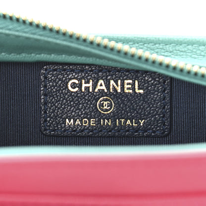 Chanel Goatskin Quilted Tri-Color In & Out Chain Wallet Navy Turquoise Pink 6 of 12